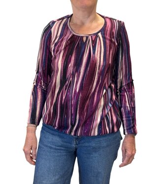 BLAUW blouson pullover geruwd lines aubergine