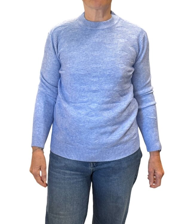 warme dames trui turtleneck golfpatroon blauw