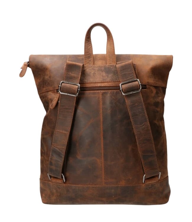 leren rolltop rugzak met ritsen hunter