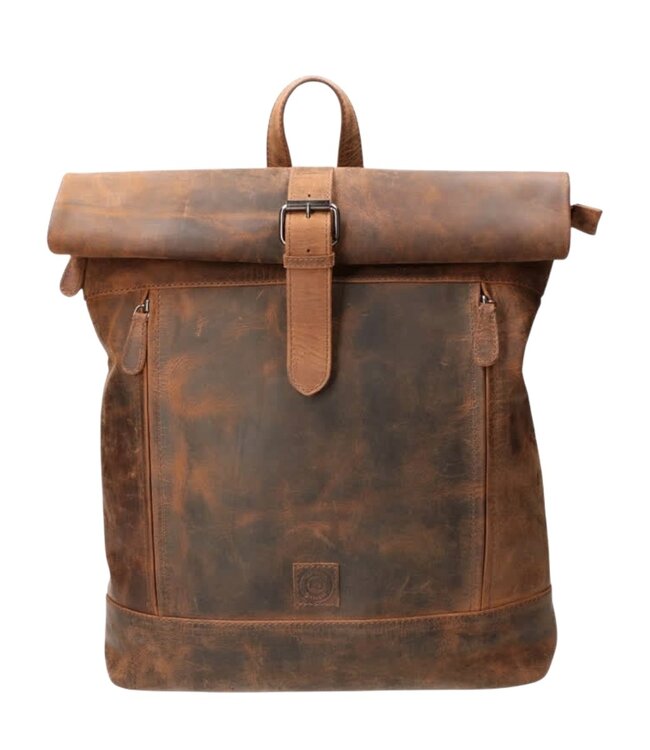 leren rolltop rugzak met ritsen hunter