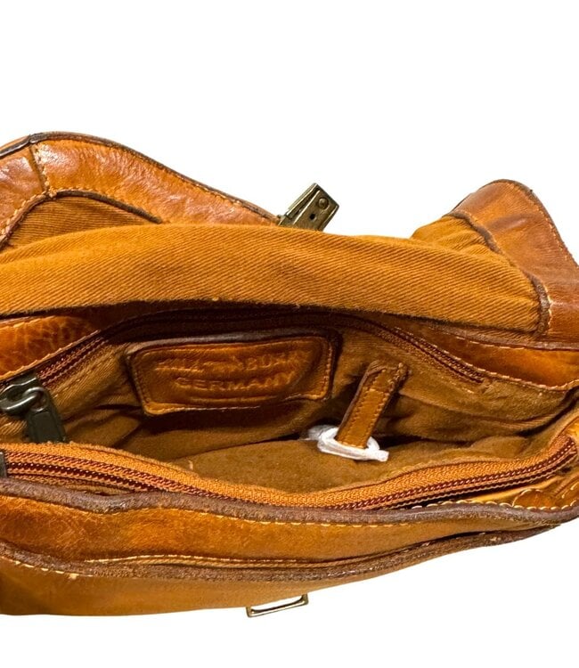 kleine leren schoudertas gevlochten cognac Hill Burry