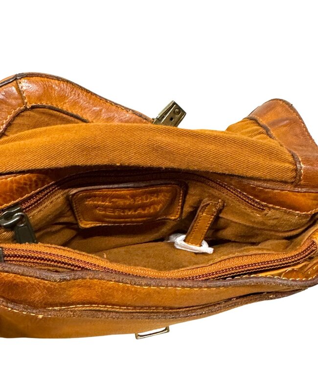 kleine leren schoudertas gevlochten cognac