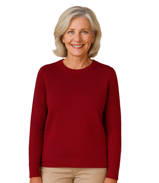 dames pullover "Dodo" met patroon Square bordeaux- rood FreeQuent