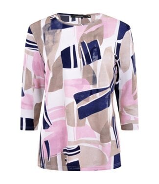 Navigazione dames t-shirt met blok patroon beige- roze Navigazione