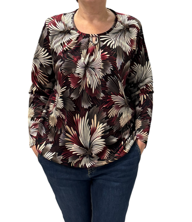 blouson heavy- tricot "boeket" bordeaux 3/4 mouwlengte