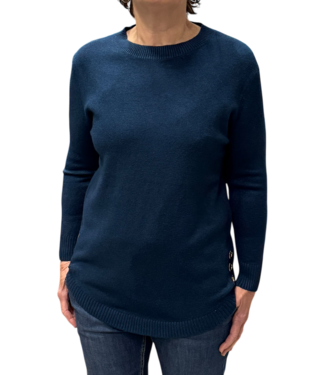 BLAUW warme dames trui turtleneck knopen petrol- blauw