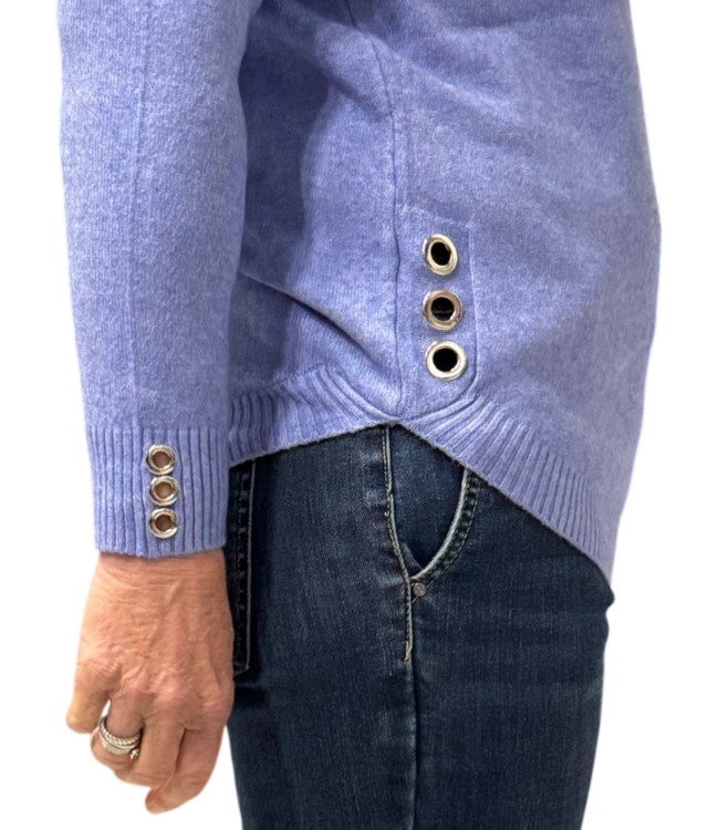 warme dames trui turtleneck knopen blauw