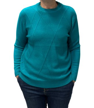 BLAUW Warme dames trui turtleneck diamant patroon aqua- blauw