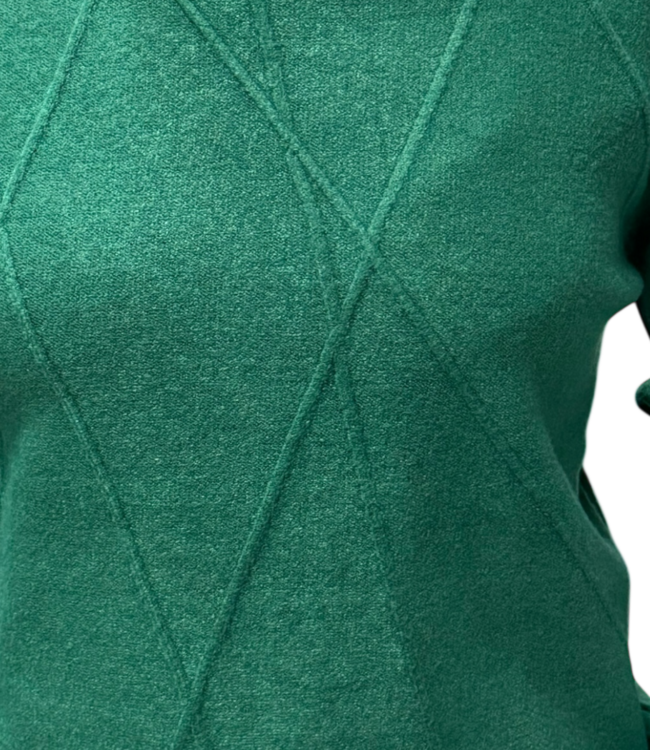 Warme dames trui turtleneck diamant patroon mosgroen