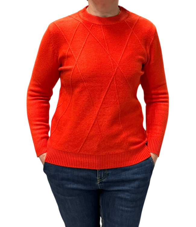Warme dames trui turtleneck diamant patroon oranje