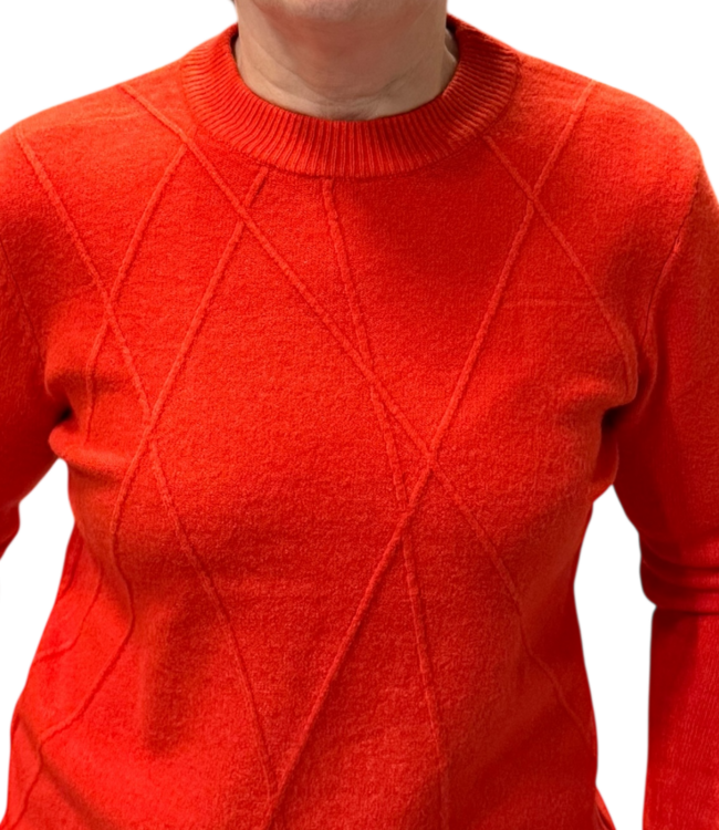 Warme dames trui turtleneck diamant patroon oranje