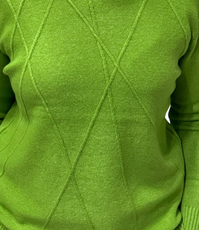 Warme dames trui turtleneck diamant patroon kiwi- groen