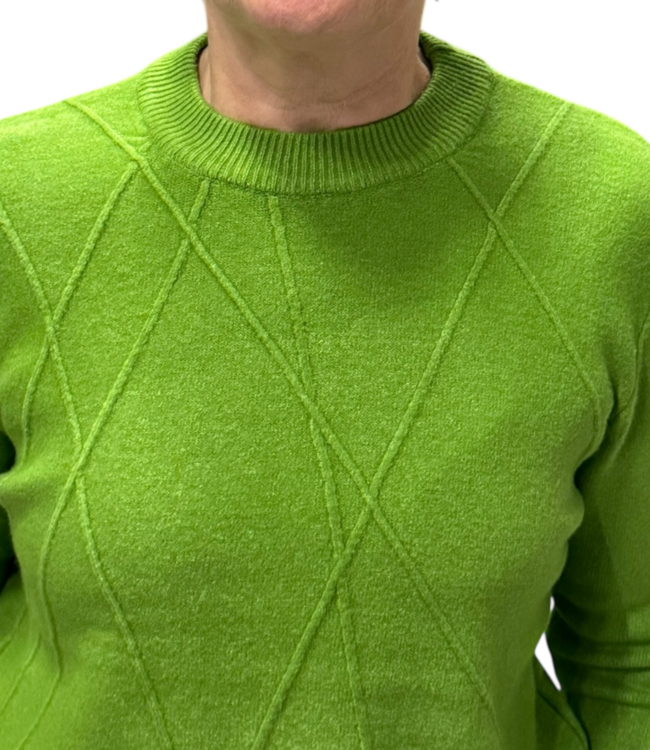 Warme dames trui turtleneck diamant patroon kiwi- groen