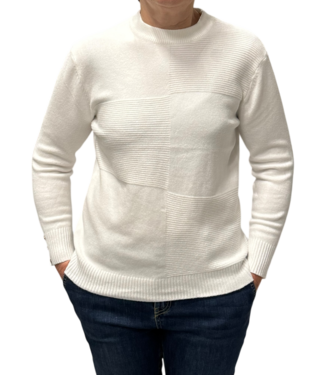 BLAUW warme dames trui turtleneck blokmotief wit