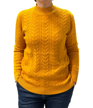 Marinello effen warme dames trui met kabel structuur okergeel Marinello