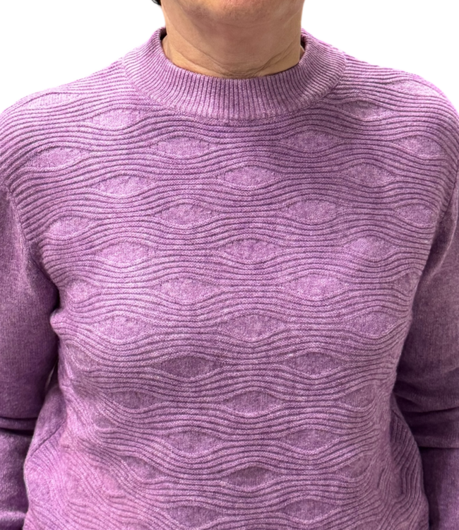 warme dames trui turtleneck golfpatroon magenta