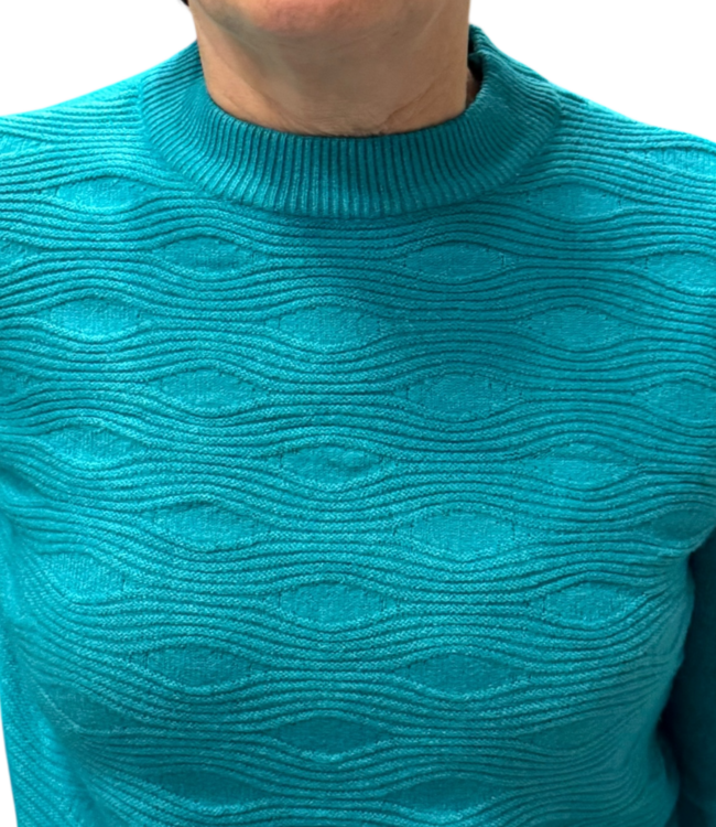 warme dames trui turtleneck golfpatroon aqua