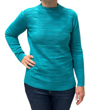 BLAUW warme dames trui turtleneck golfpatroon aqua