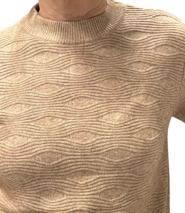 warme dames trui turtleneck golfpatroon beige