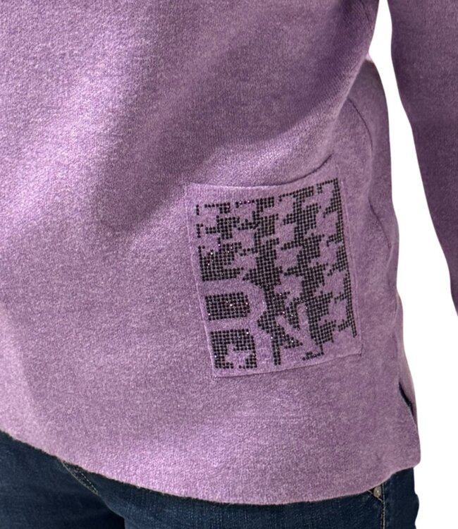 warme dames trui turtleneck glitter zakje magenta