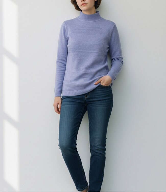 warme dames trui opstaande kraag strepen blauw