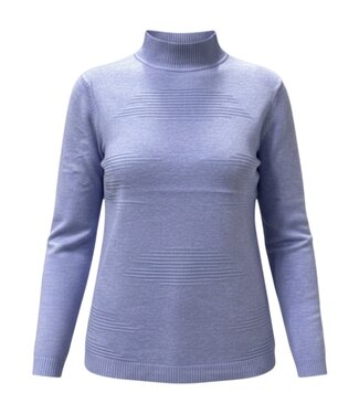 BLAUW warme dames trui opstaande kraag strepen blauw