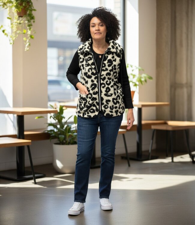 teddy dames gilet panther zwart- wit