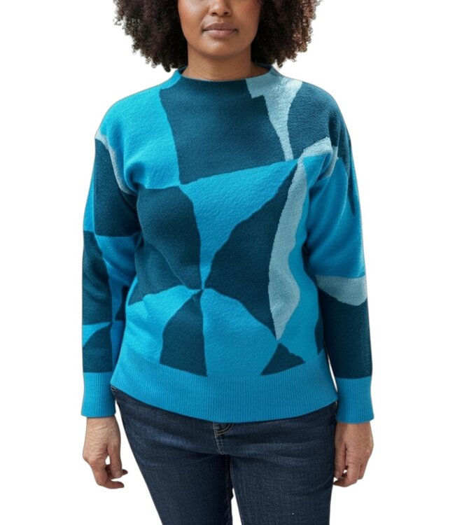 warme dames trui turtleneck patroon aqua- blauw