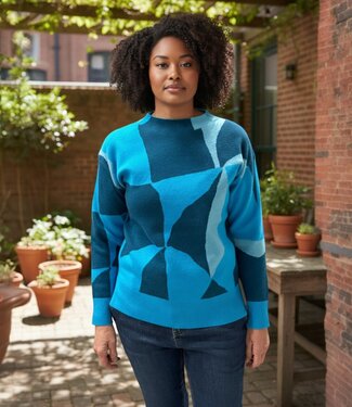 BLAUW warme dames trui turtleneck patroon aqua- blauw