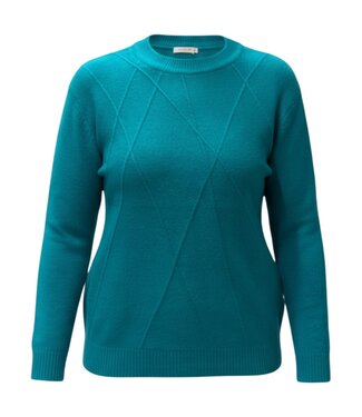 BLAUW Warme dames trui turtleneck diamant patroon aqua- blauw