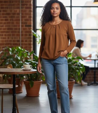 BLAUW warme dames blouson pullover effen karamel