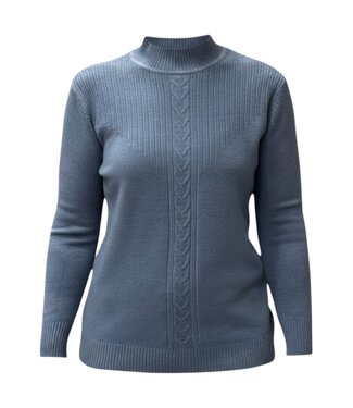 BLAUW warme dames trui turtleneck kabelstructuur jeansblauw