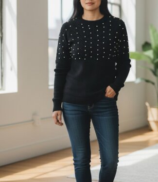 Marinello effen dames trui met pareltjes zwart Marinello