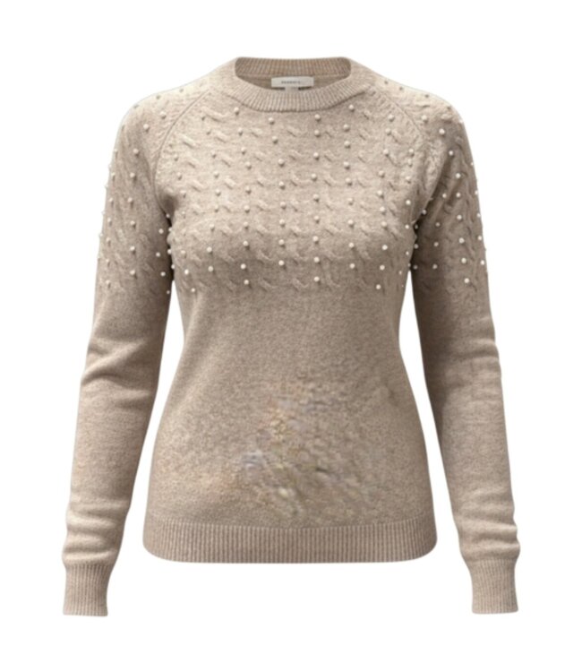 effen dames trui met pareltjes beige Marinello