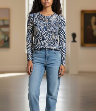 BLAUW dames blouson shirt cirkelpatroon blauw