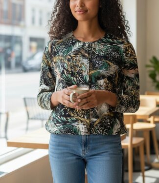 BLAUW blouson pullover geruwd paisley groen