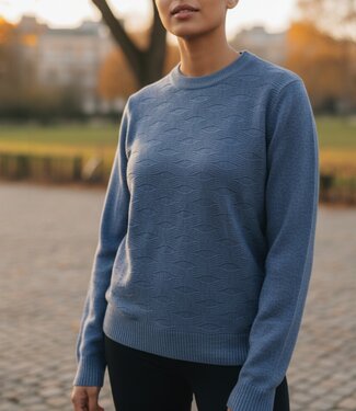 BLAUW warme dames trui turtleneck golfpatroon jeansblauw