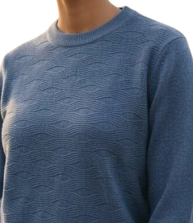 warme dames trui turtleneck golfpatroon jeansblauw