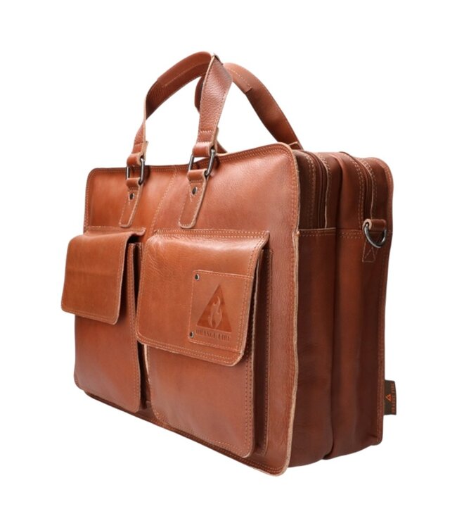stoere leren werktas / laptoptas 17inch Orange Fire