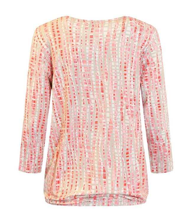 dames blouson shirt blokjes print beige- roze