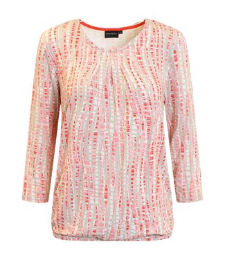 Brandtex. dames blouson shirt blokjes print beige- roze