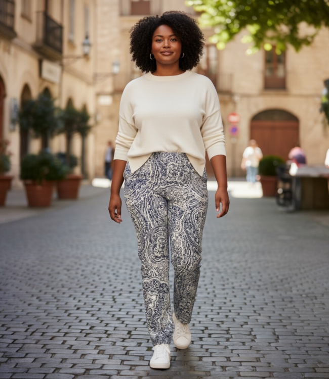 stretch broek recht model "Patti" Delft blauw