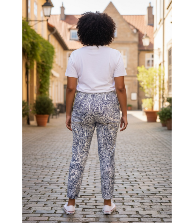 stretch broek recht model "Patti" Delft blauw