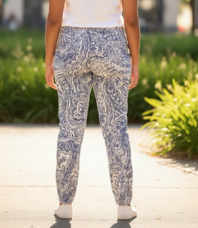 stretch broek recht model "Patti" Delft blauw