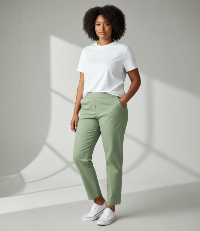 stretch broek recht model "Patti" streep- structuur groen