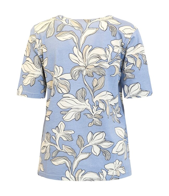 dames t-shirt met grote bloemen print blauw Jensen