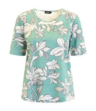 Jensen Denmark dames t-shirt met grote bloemen print groen Jensen
