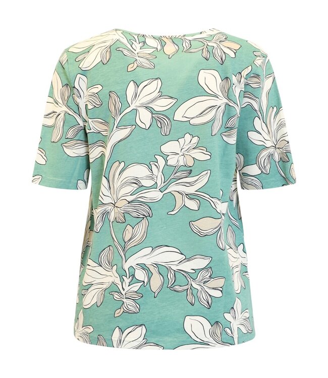 dames t-shirt met grote bloemen print groen Jensen