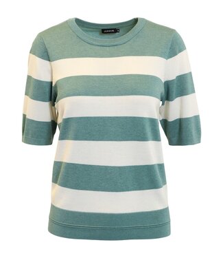 Jensen Denmark gestreepte dames pullover korte mouw groen Jensen