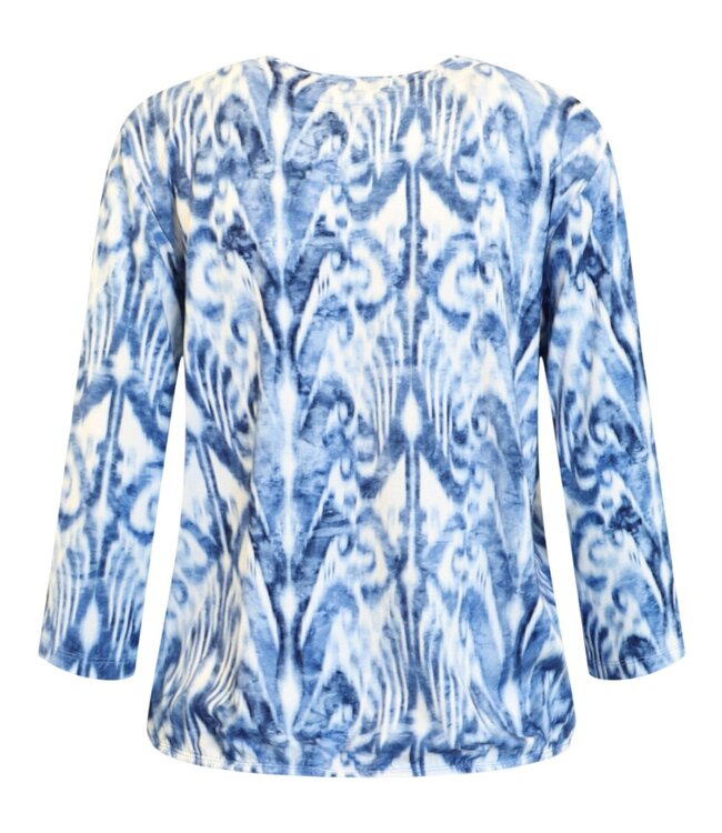 dames blouson shirt elastiek "hearts" blauw Signature